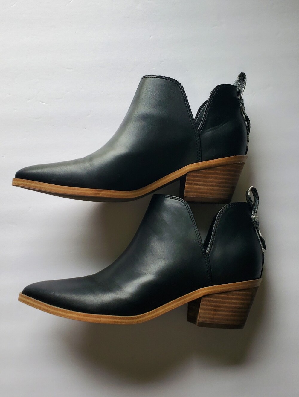 Black Leather Ankle Booties with Stacked Heel Women Nine West Size 7